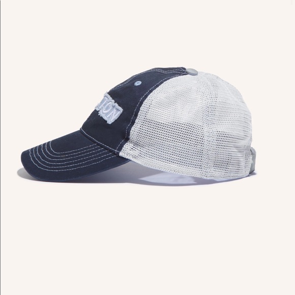 NEW! PELOTON Hat Frayed Stamp Front Mesh Back Adjustable Velcro Back Blue White - Picture 2 of 7